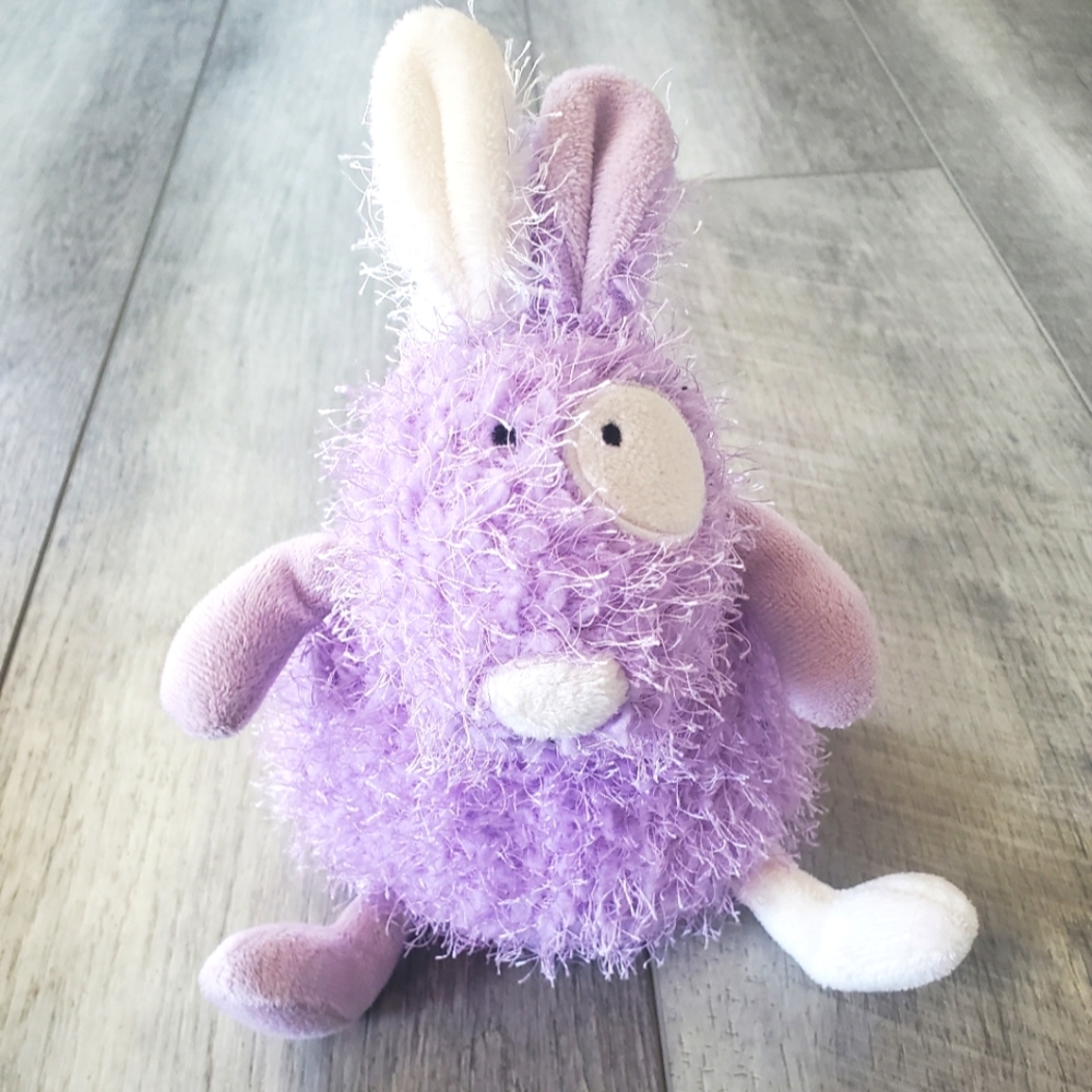 Hallmark Roly Polies fuzzy plush stuffed bunny, lavendar and white, 7"